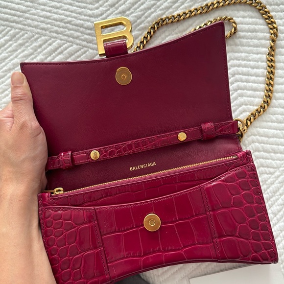 Balenciaga hourglass wallet on chain crocodile red handbag - Picture 3 of 12